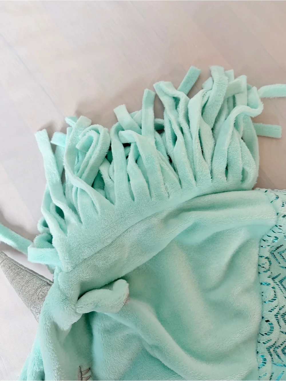 Justice unicorn wearable blanket aqua teal hooded with fringes and tail girl OS